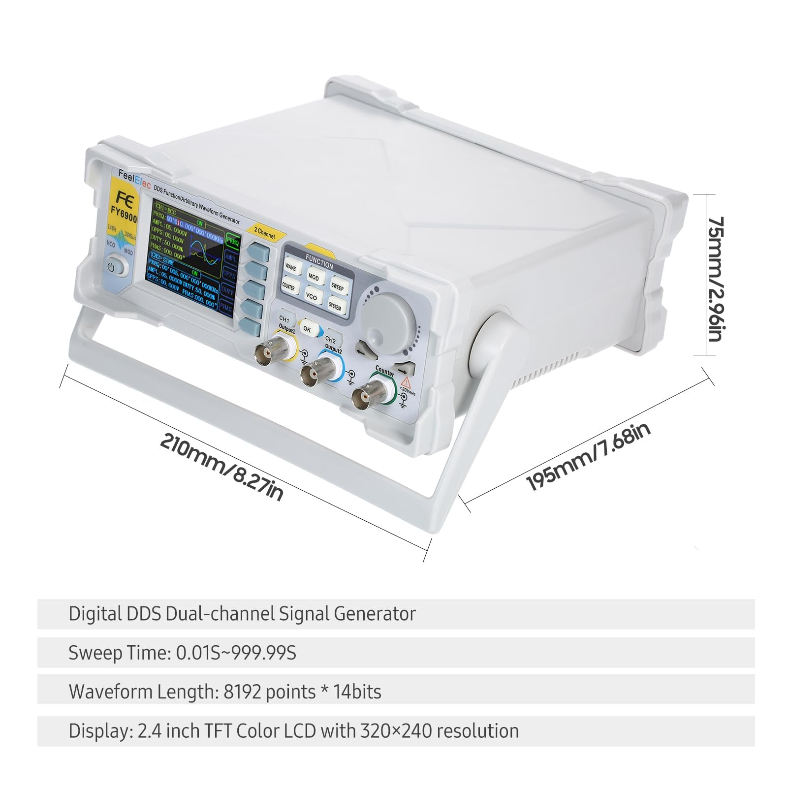 Ejoyous 60MHz DDS Signalgenerator Arbiträre Wellenform Generator Funktionsgenerator mit 2.4 Zoll TFT LCD MagicPulse Technologie AM/FM/PM/ASK/FSK/PSK Modulation (EU-Stecker FY6900-20m)