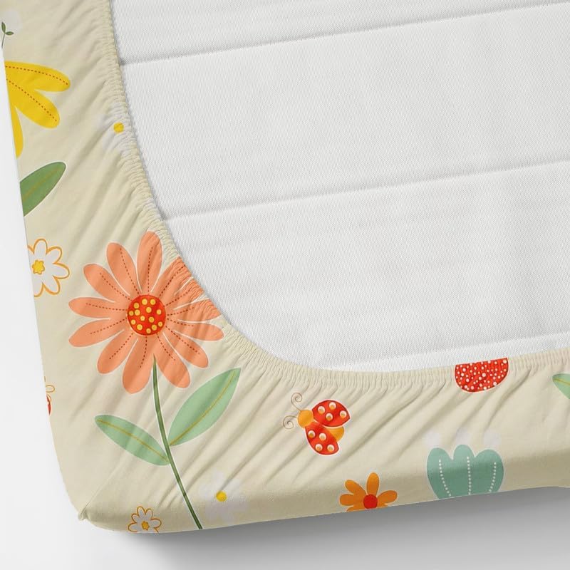 Image of 240 TC Cotton Feel Glace Cotton Elastic Fitted Printed King Size Double Bed Bedsheet with 2 Pillow Covers and Fits Upto 4-6 inches Mattress, Size- 72 inchx78 inch(Cream)