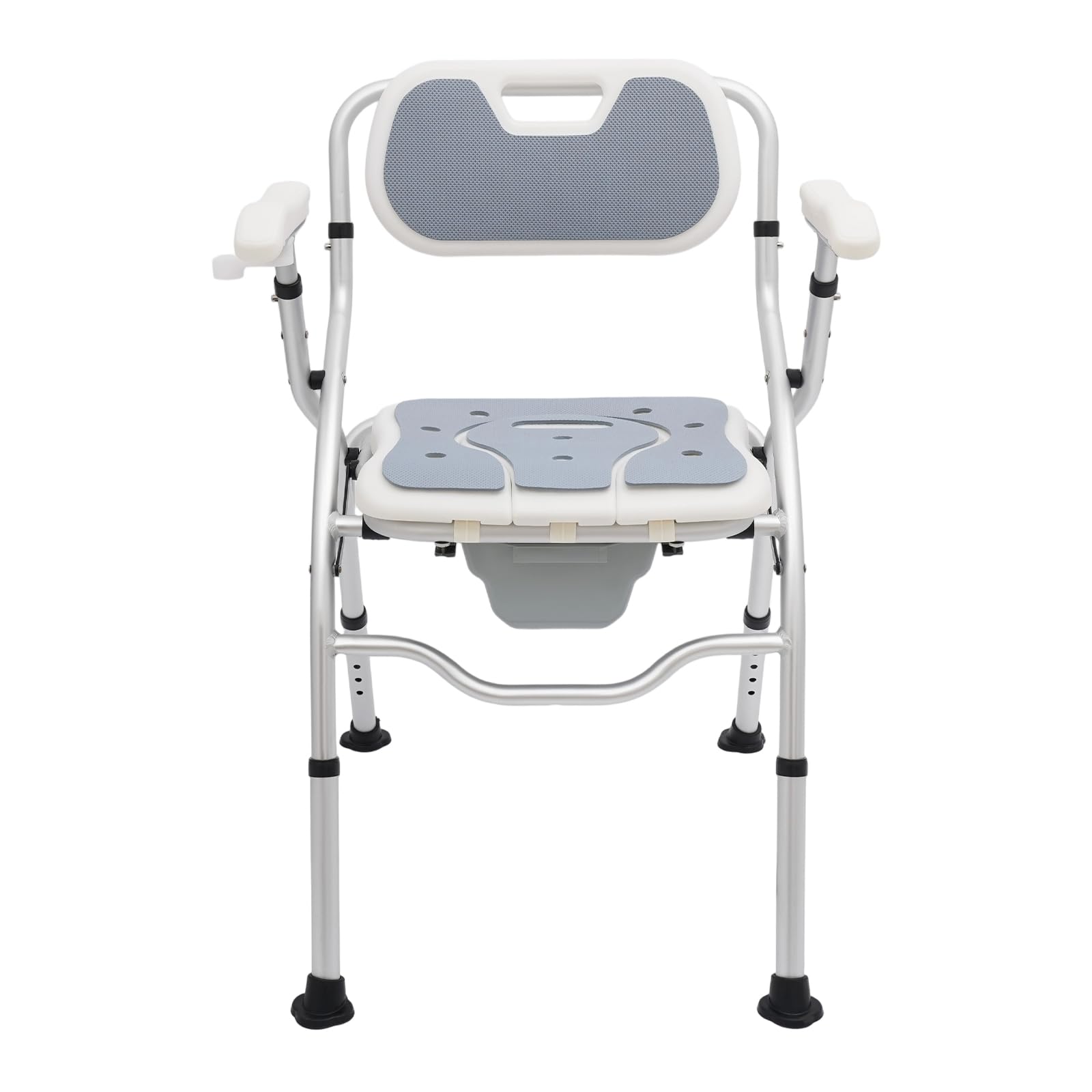 Sedia da doccia pieghevole per anziani, sedia da bagno regolabile in altezza, portata 150 kg, con braccioli e schienale, colore: grigio