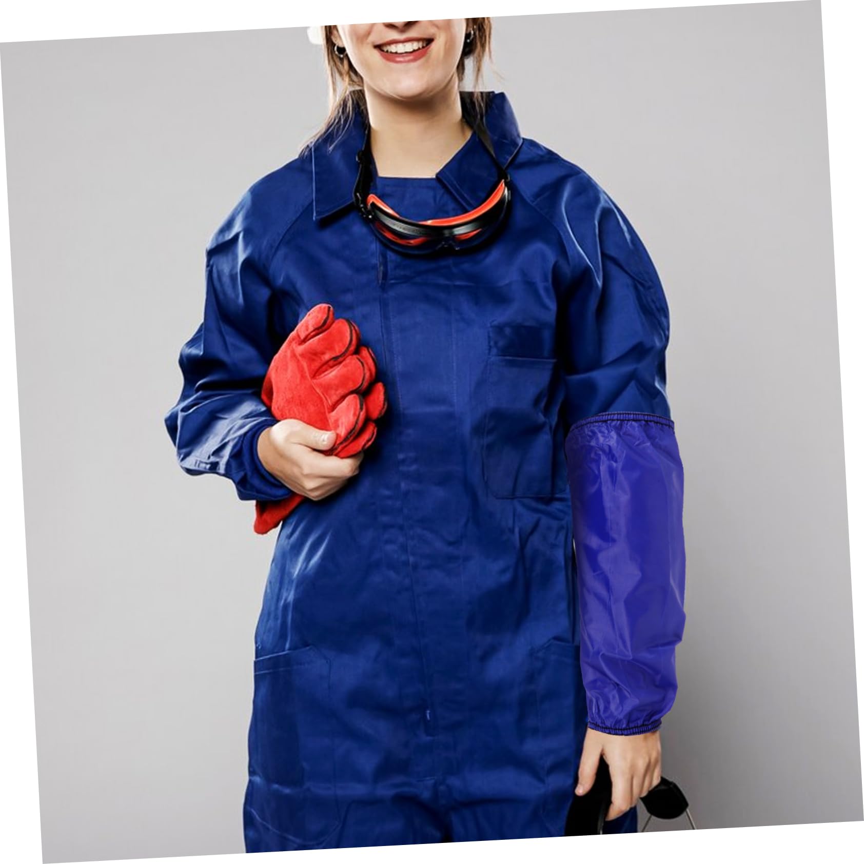 Veemoon Mangas Impermeables Para Brazos Resistentes Al Aceite Diseño Elástico y Cordón Para Cocina y Limpieza Azul Pvc