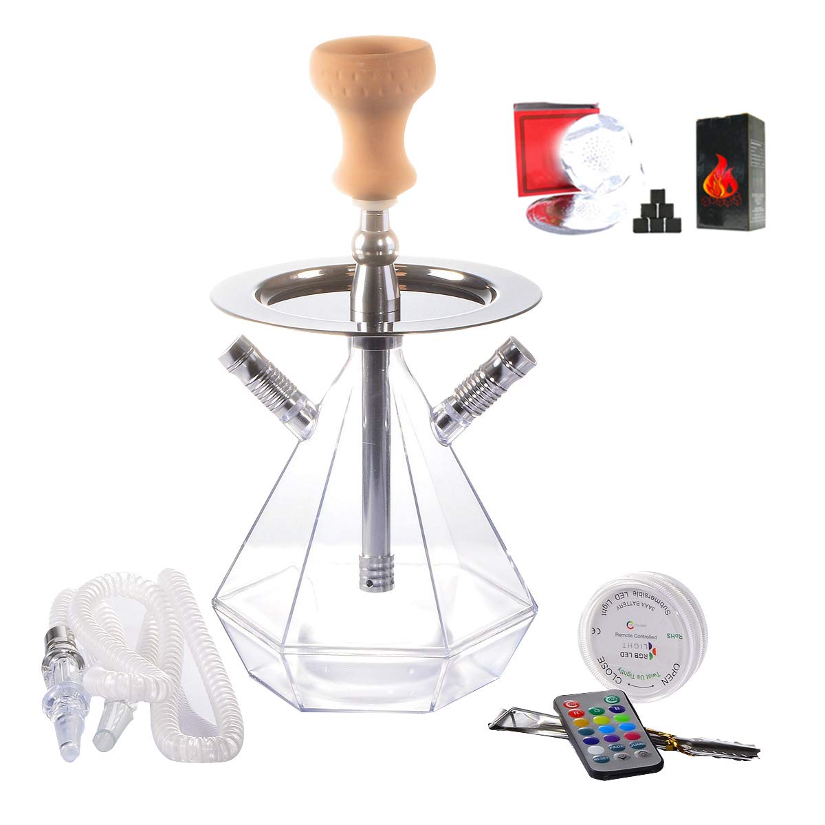 Juego de Cachimba de Acrílico Cachimba, con Tazón de Cerámica Y Manguera Shisha, le Brinda la Mejor Sensación de Humo Juego de Kit de Cachimba de Acrílico,1 Tube