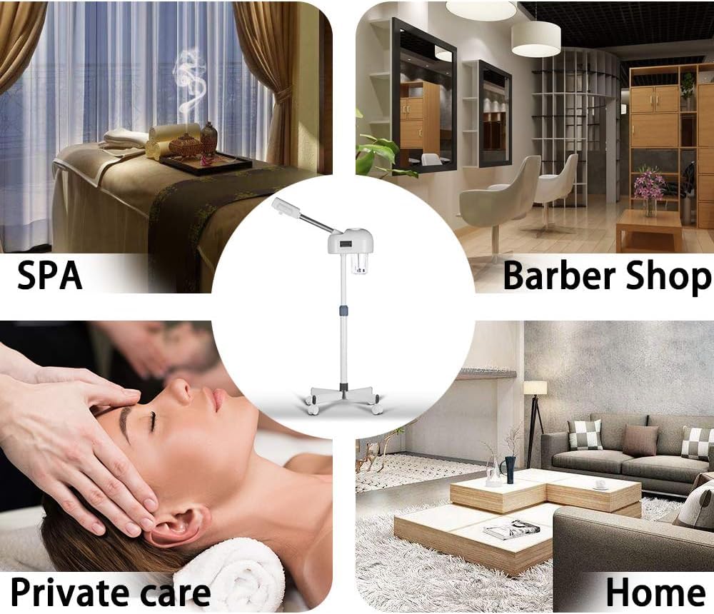 Professioneller Gesichtsdampfer mit LCD-Bildschirm, höhenverstellbarer Ständer mit Rädern, 360° drehbarer Kopf, Hautfeuchtigkeitspflege kompatibel für Salon und Spa (Weiß)