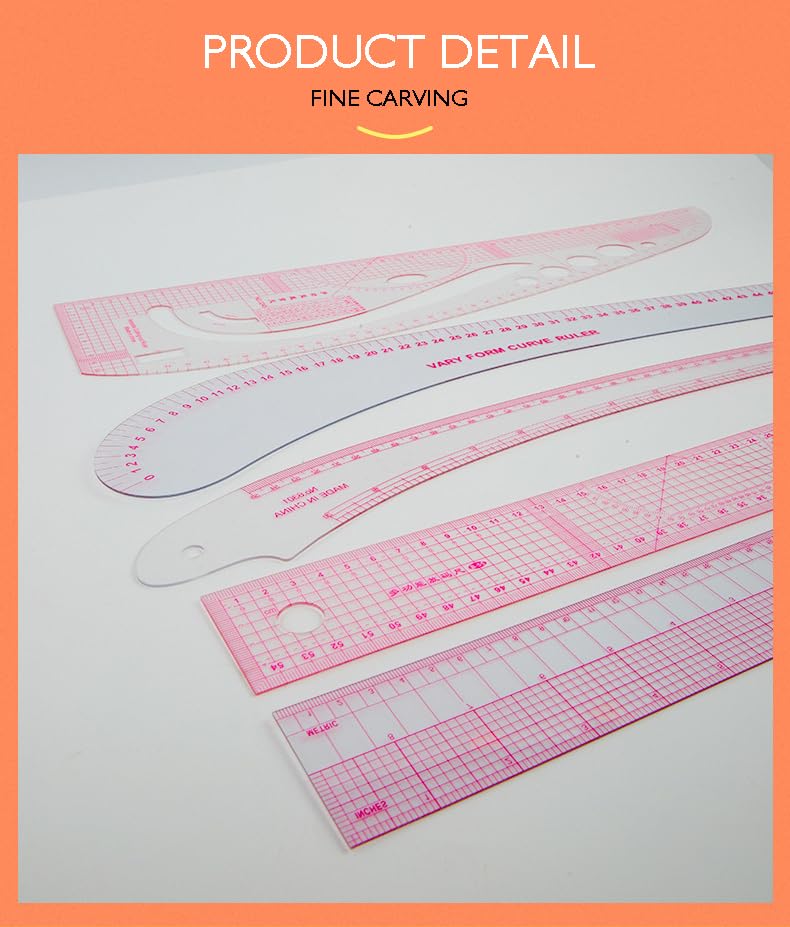 Sewing Ruler for Pattern Making 15 Pcs Set, 10 Transparent Rulers+ 5 Different Sewing Aid Tools for Beginners Tailors Designers - Image 4