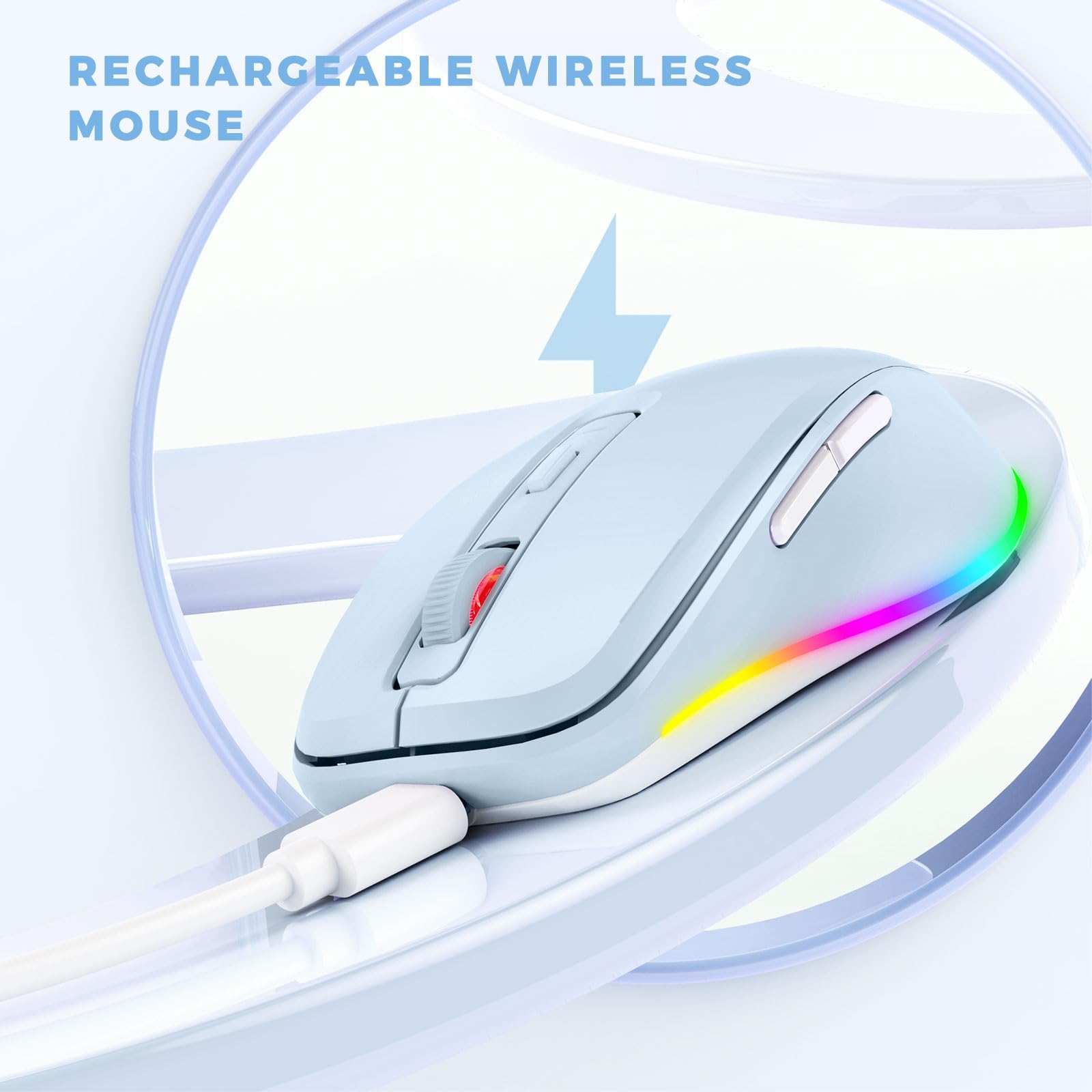 PEIOUS Jiggler - Mouse senza fili con scritta "Keep Computers Awake", colore: Azzurro | Mouse LED ricaricabile, clic silenziosi, DPI regolabile e movimento casuale per tenere il computer sveglio per laptop/PC/Mac