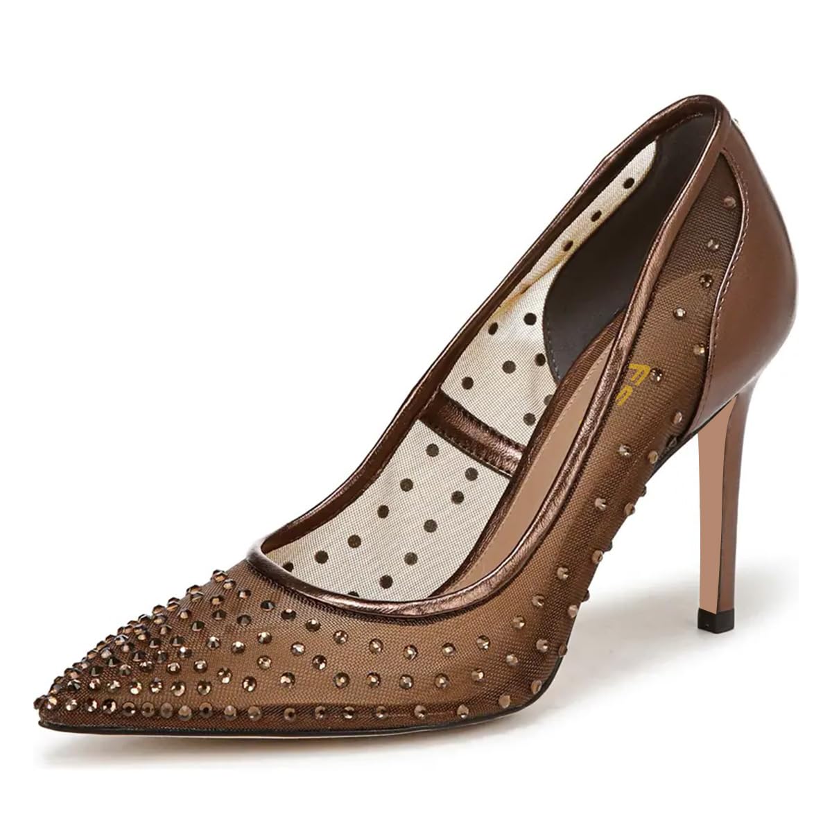 FSJ Women Pointed Toe Stiletto Pumps Slip On Sparkly Rhinestones Studded Mesh High Heel Sexy Formal Event Dress Shoes Sizes 4-16 US