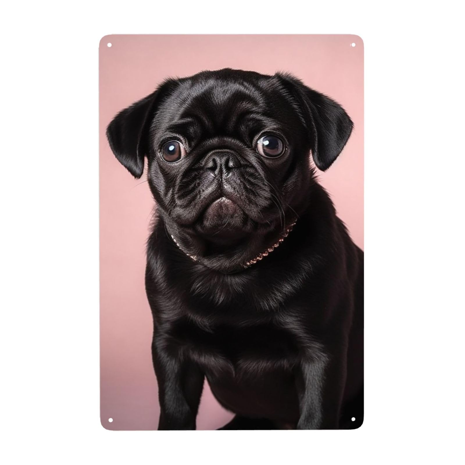 Fodpand White Vintage Tin Signs Metal Retro Wall Art Decor - Wall Hanging Decorative Plaque 8X12 Inch, Cute Black Pug Metal Signs For Home Yoga Cafes, Funny Metal Poster For Gifts