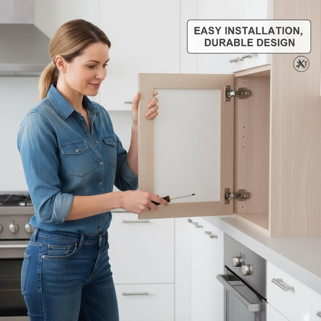 Cabinet Hinges Brushed Nickel for Kitchen Cabinets and Doors Self Closing Semi Concealed Face Mount with Door Bumpers and Hardware Screws Premium Durable Cabinet Hardware