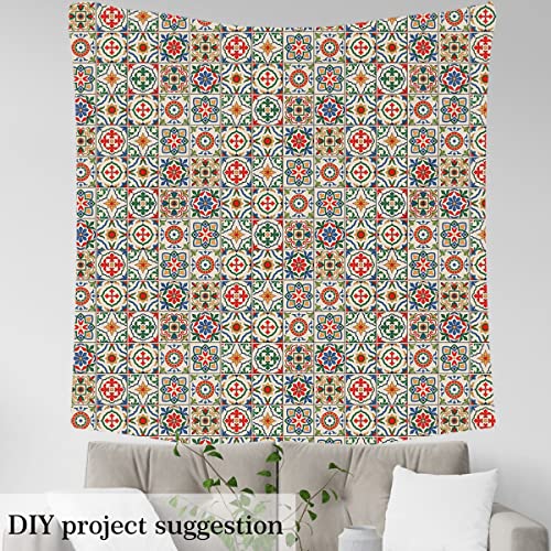 Moroccan Style Fabric by The Yard, Magenta Blue Plaid Floral Upholstery Fabric, 2 Yards (L184xW150cm), Mediterranean Outdoor - Image 3