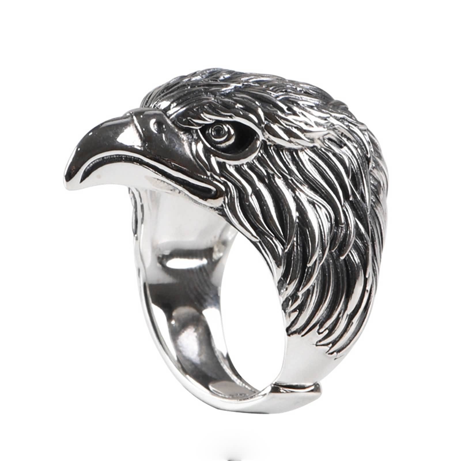 Anillos de compromiso para hombre, plata de ley 925 con águila hip hop de plata de ley 925, tamaño ajustable