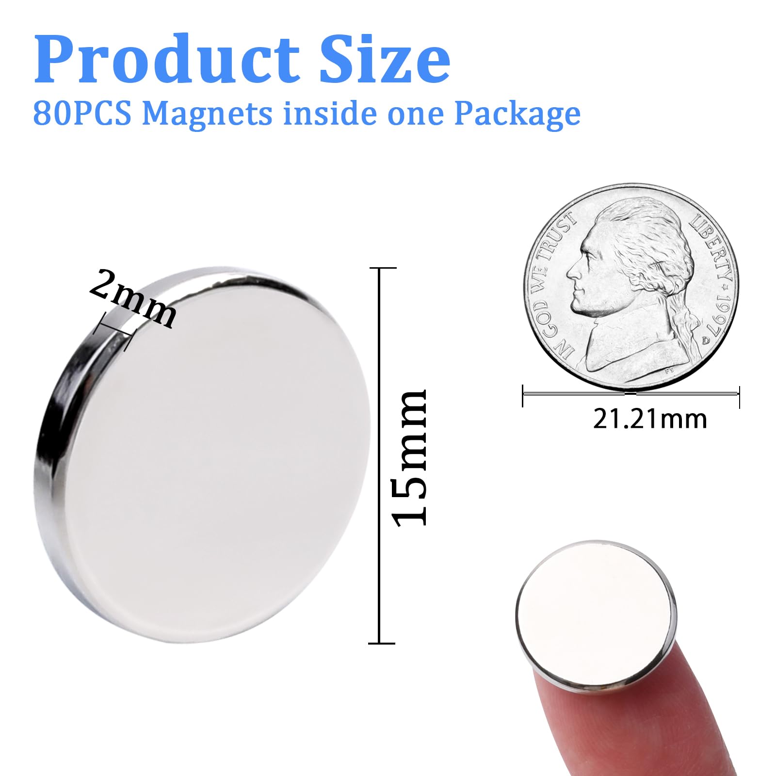 100 imanes de neodimio fuertes de 15 x 2 mm, pequeños imanes redondos de tierras raras de neodimio para nevera
