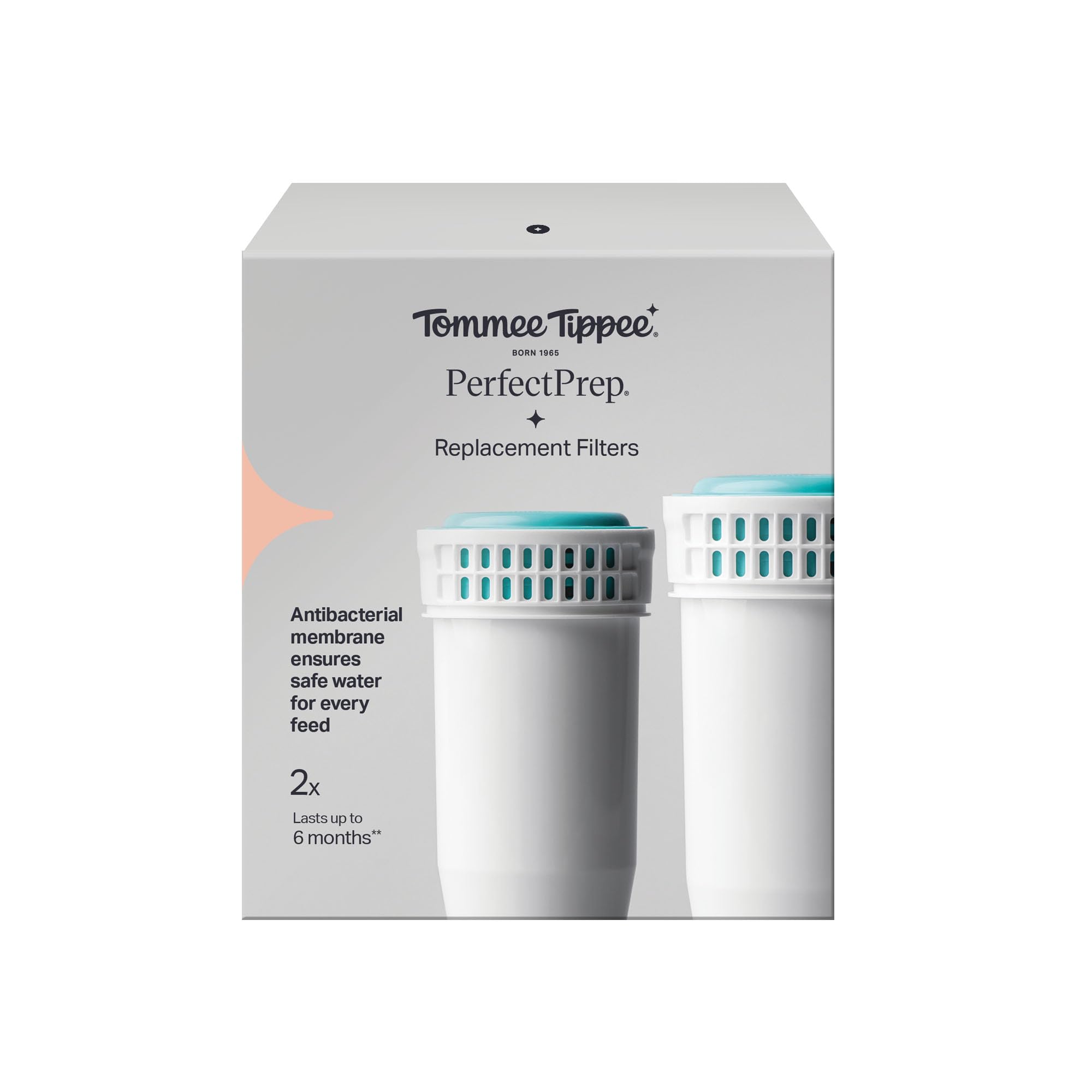 Tommee Tippee Perfect Prep-Ersatzfilter, Packung mit 2, Kompatibel mit allen Perfect Prep-Maschinen, Antibakterieller Filter entfernt Bakterien, Verunreinigungen und Schadstoffe