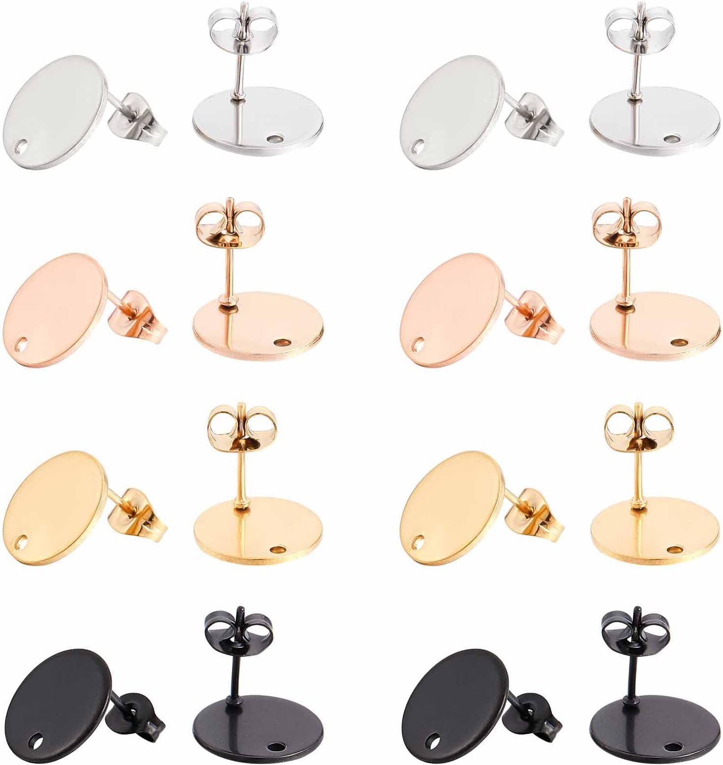 SUNNYCLUE 1 Box 32Pcs Flat Round Earring Posts Stainless Steel Earring Post Ear Stud with Loop Blank Earring Studs Butterlfy Ear Backs for Jewellery Making Accessories DIY Dangle Earrings Supplies