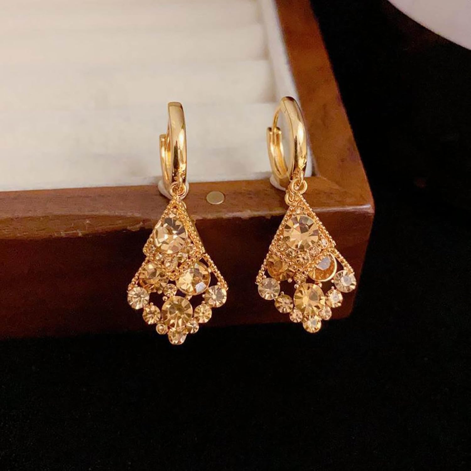 Boho Crystal Square Earrings Rhinestone Square Dangle Earrings Square Huggie Hoop Earrings Sparkly Geometric Earrings Jewelry for Women - Image 3