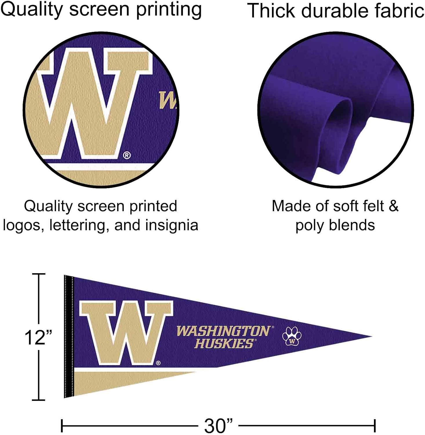 Washington UW Huskies Pennant Flag and Wall Tack Mount Pads - Image 3