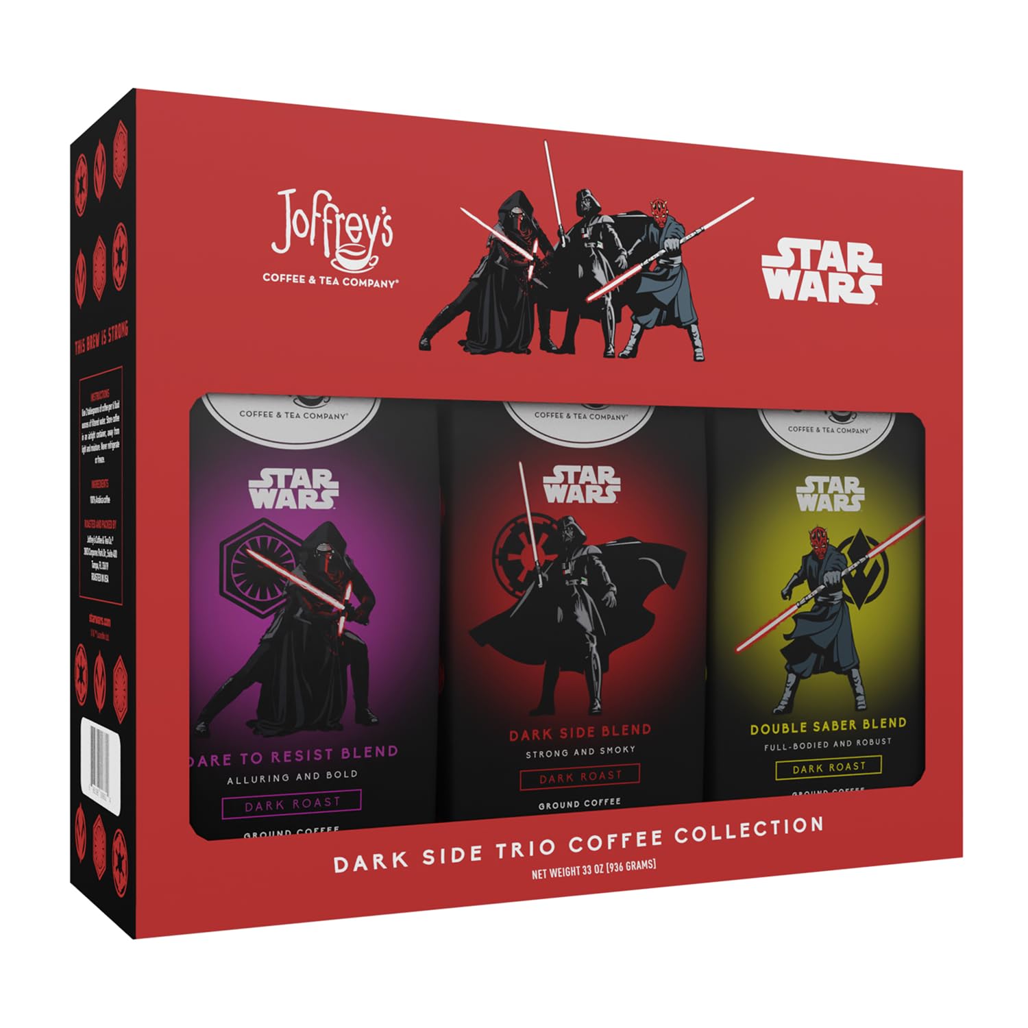 Joffrey's Coffee - STAR WARS™ Dark Side Trio Coffee Collection, STAR WARS Licensed Collection, Artisan Dark Roast, Bold & Smooth Taste, Brew or French Press (Ground, 3-pack)