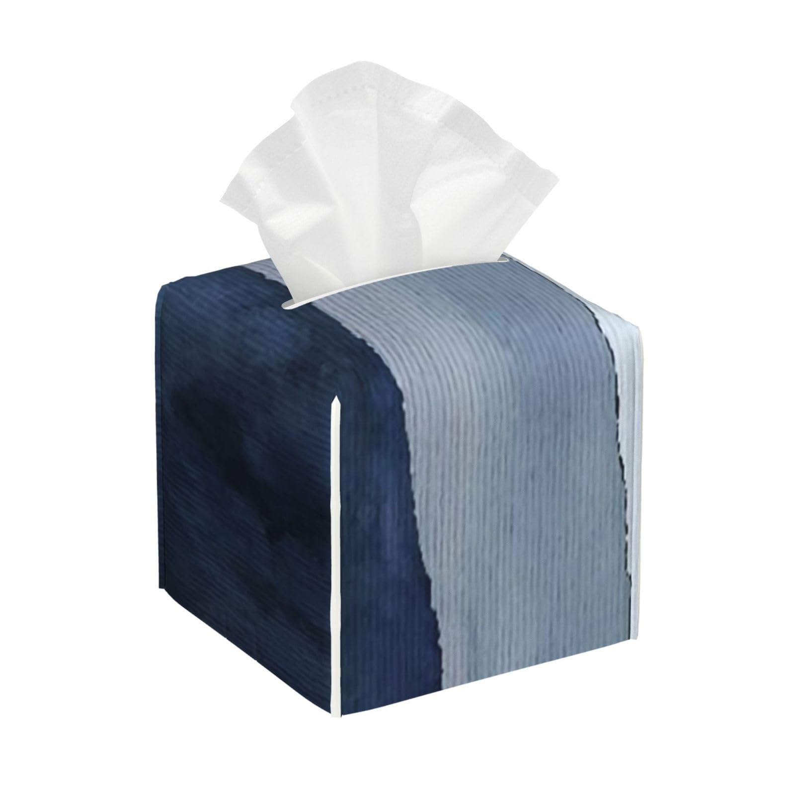 Blue Watercolor Mountain Painting PVC Cube Tissue Pack for Home Office Bathroom Use