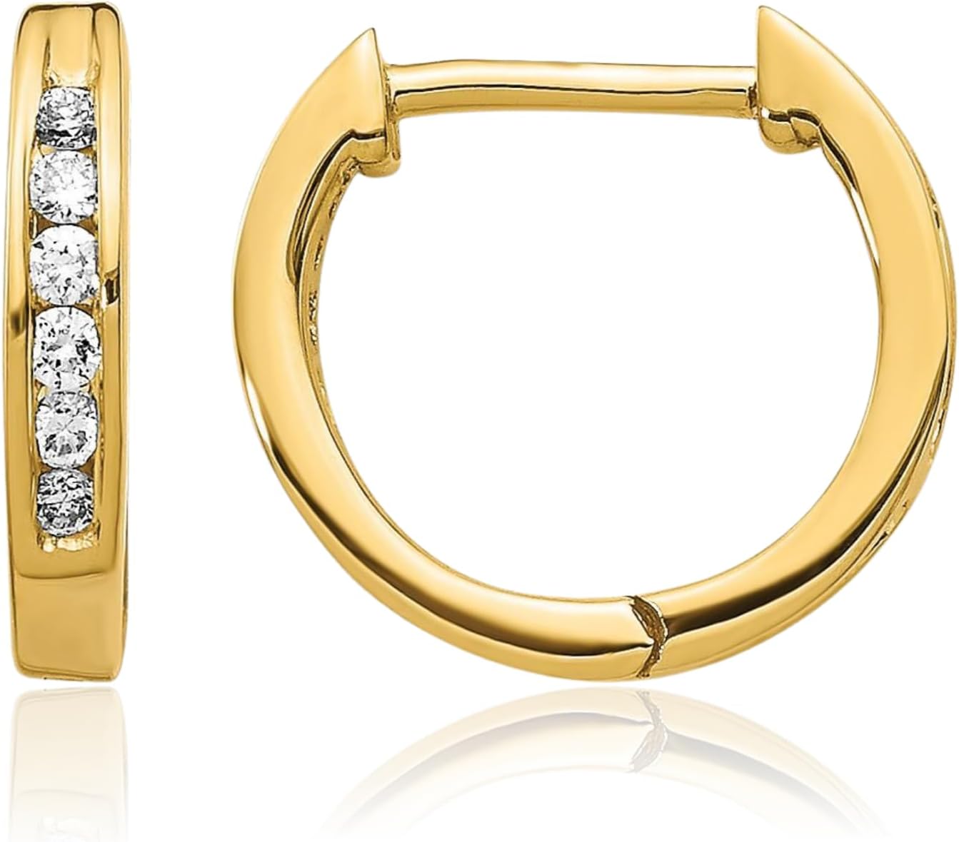 IceCarats 10K Solid Yellow Gold 0.12 carat Diamond Small Huggie Hoop Earrings 11mm 0.4 inch Round Cut, Natural, Prong Set, Snap Back, Matte For Her