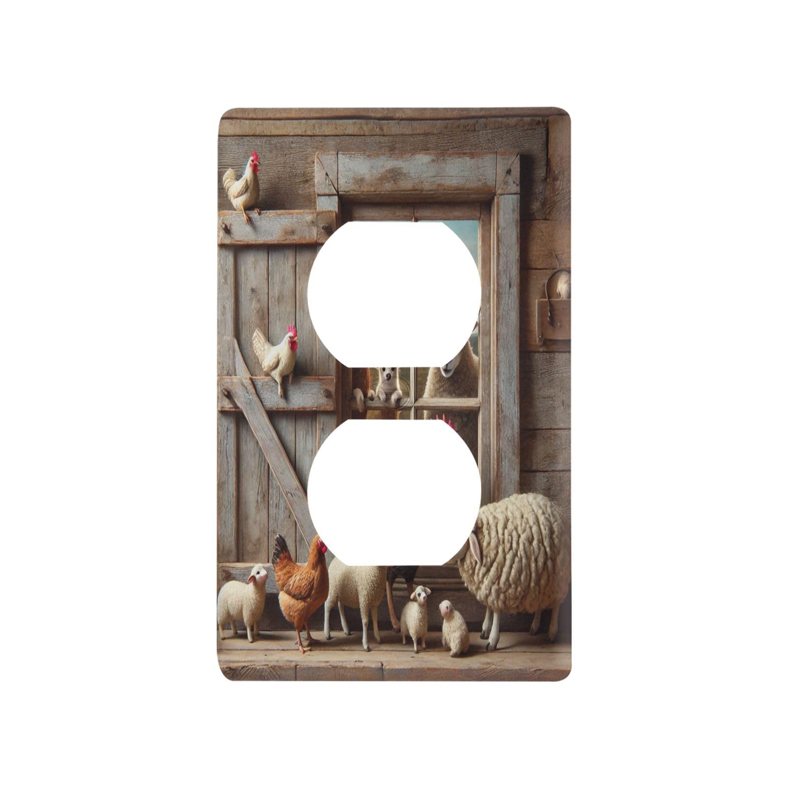 Farm Sheep Rooster Light Switch Cover Decorative Receptacle Outlet Wall Plate Guard Plastic Wall Outlet Cover for Living Room Home Decor Kitchen (Duplex Outlets Cover)
