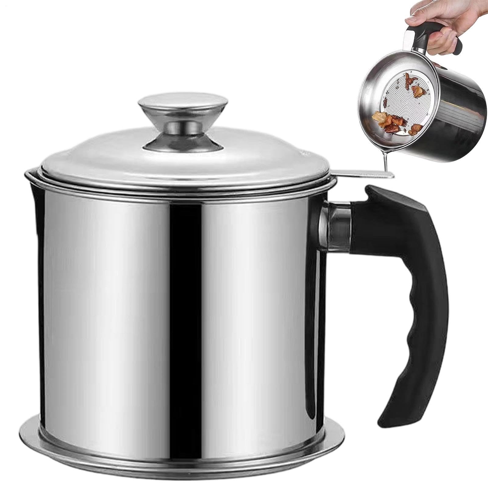 Contenedor de Grasa de Bacon con Filtro Grande de Acero Inoxidable de 1,3 Litros