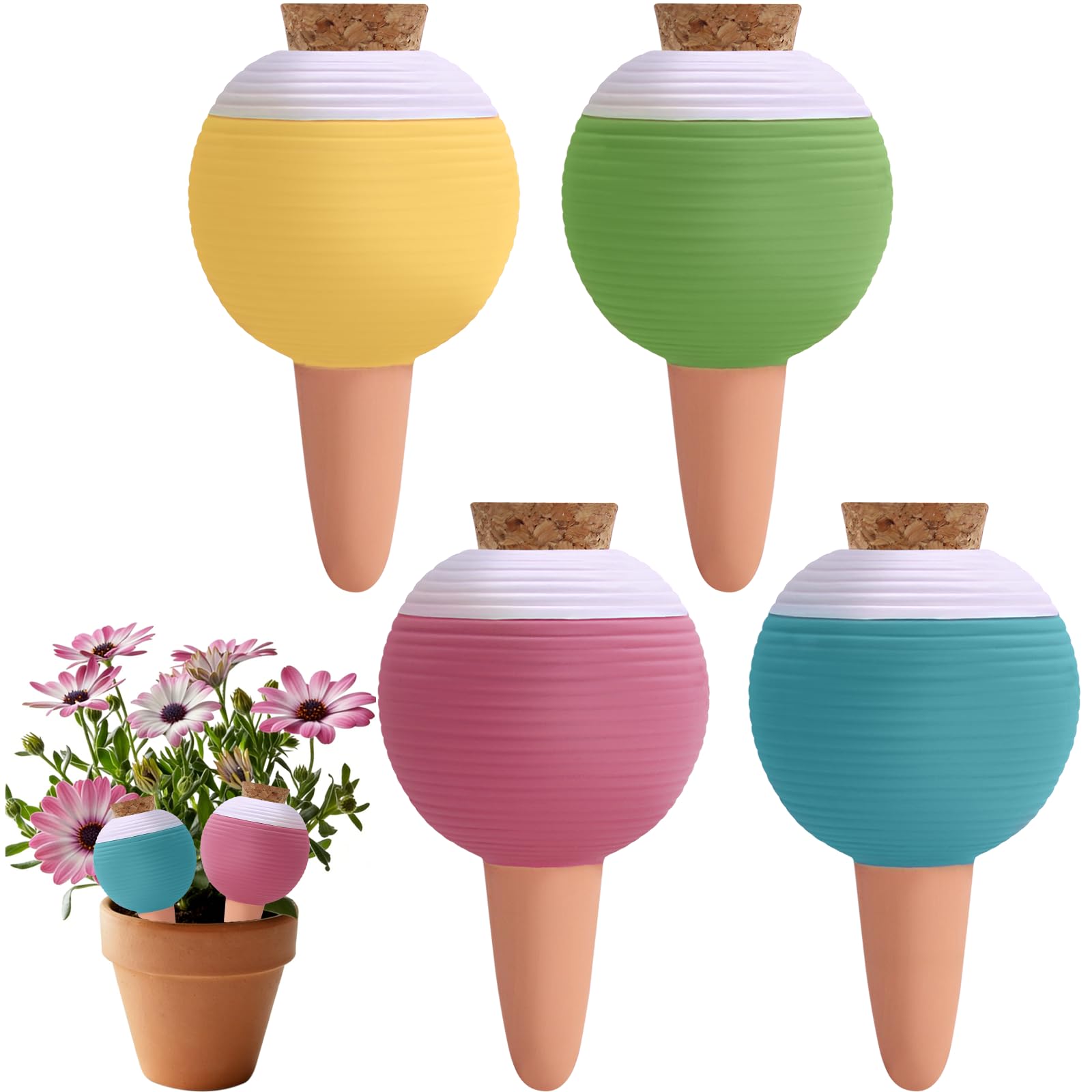 Abtanx 4 Pack Terracotta Watering Spikes, Vacation Self-Watering Planters Devices Plant Watering Globes, Continuous Moisture with Slow Release Watering System