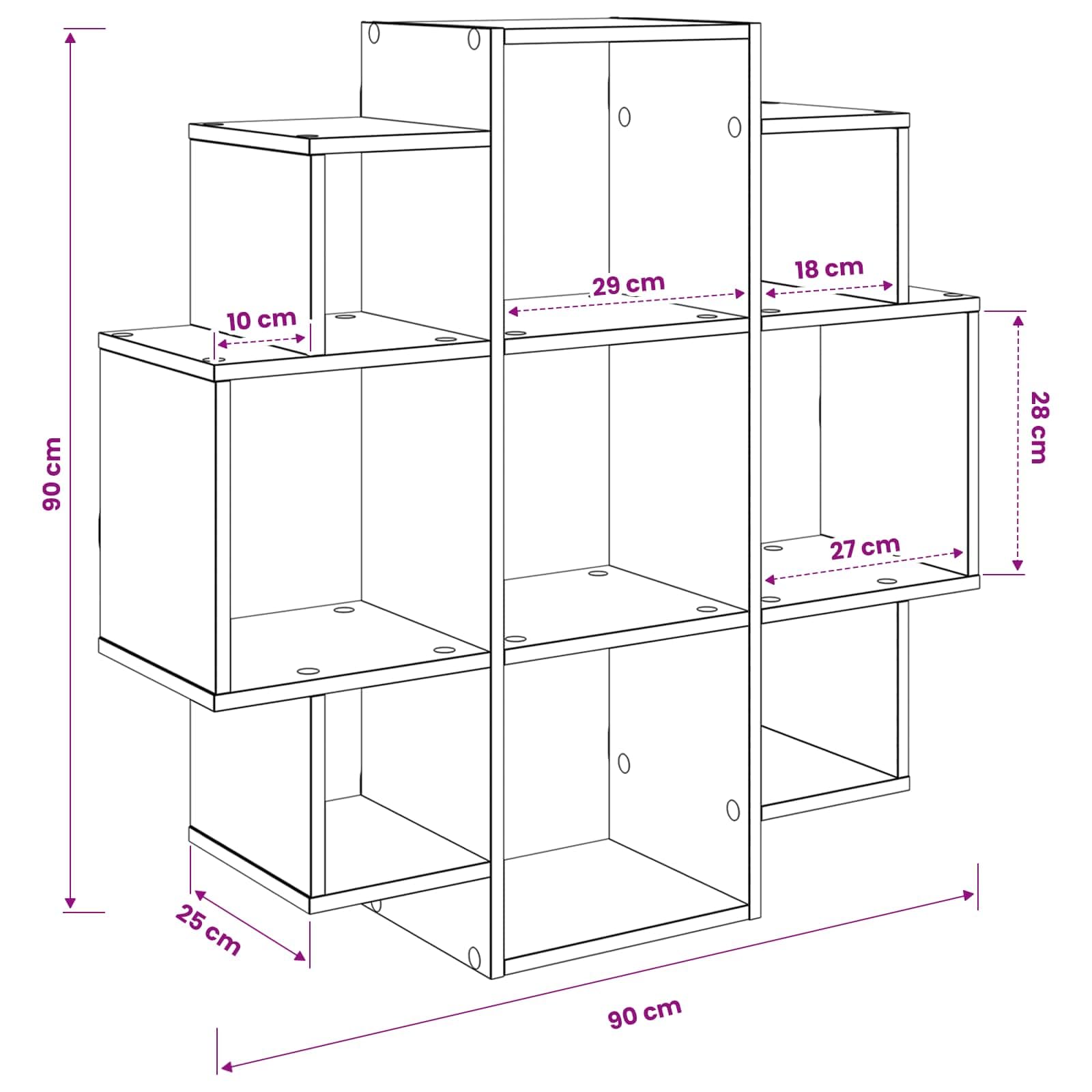 Estantería de pared de roble Artisan, 90 x 25 x 90 cm, con 9 compartimentos, estantería flotante para montaje en pared, sistema moderno de pared para salón, oficina y cocina