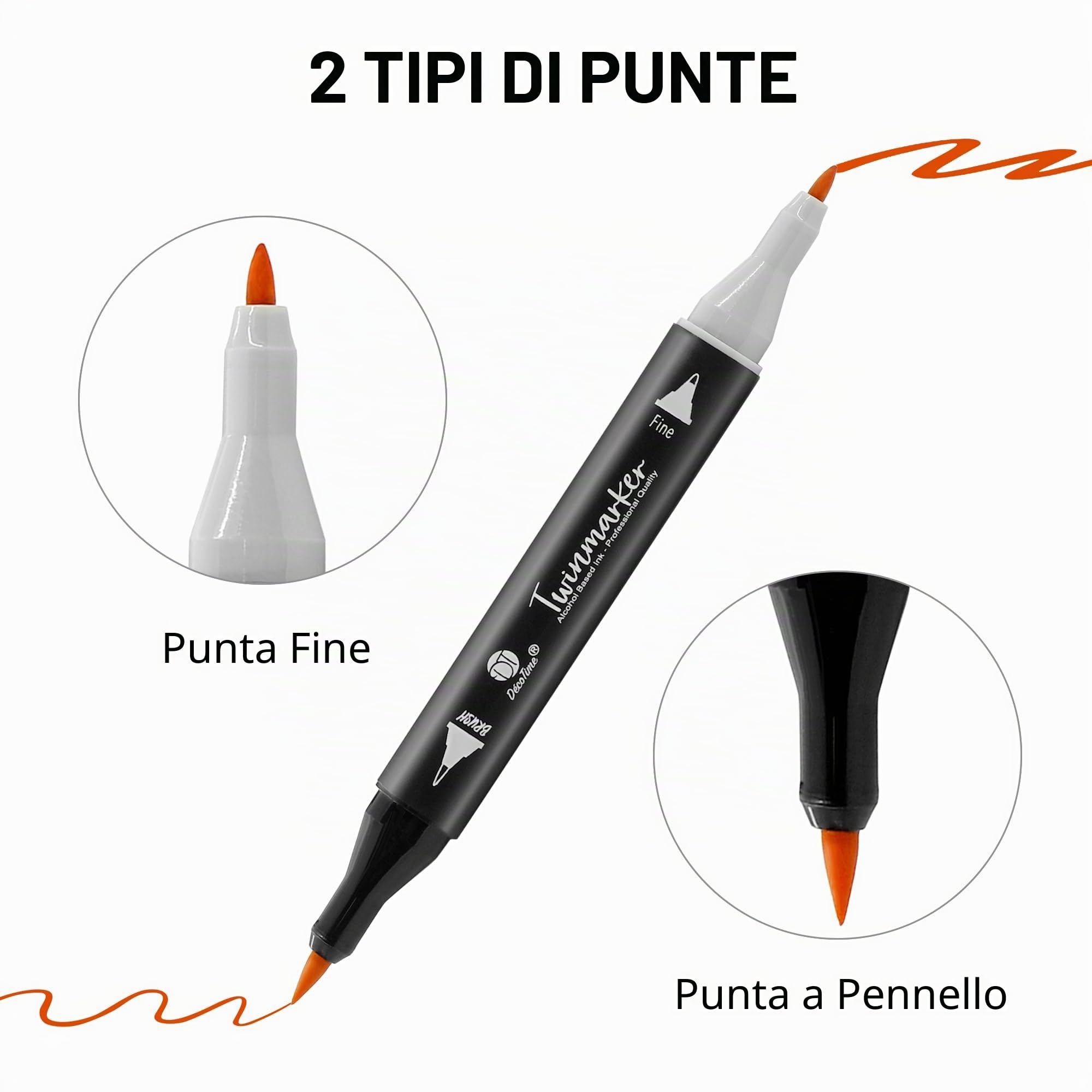 Decotime - Pennarello doppio alcolico con vassoio impilabile, 80 pennarelli sottili e a doppia punta, pennarelli colorati per adulti e bambini, accessori per arte ad asciugatura rapida