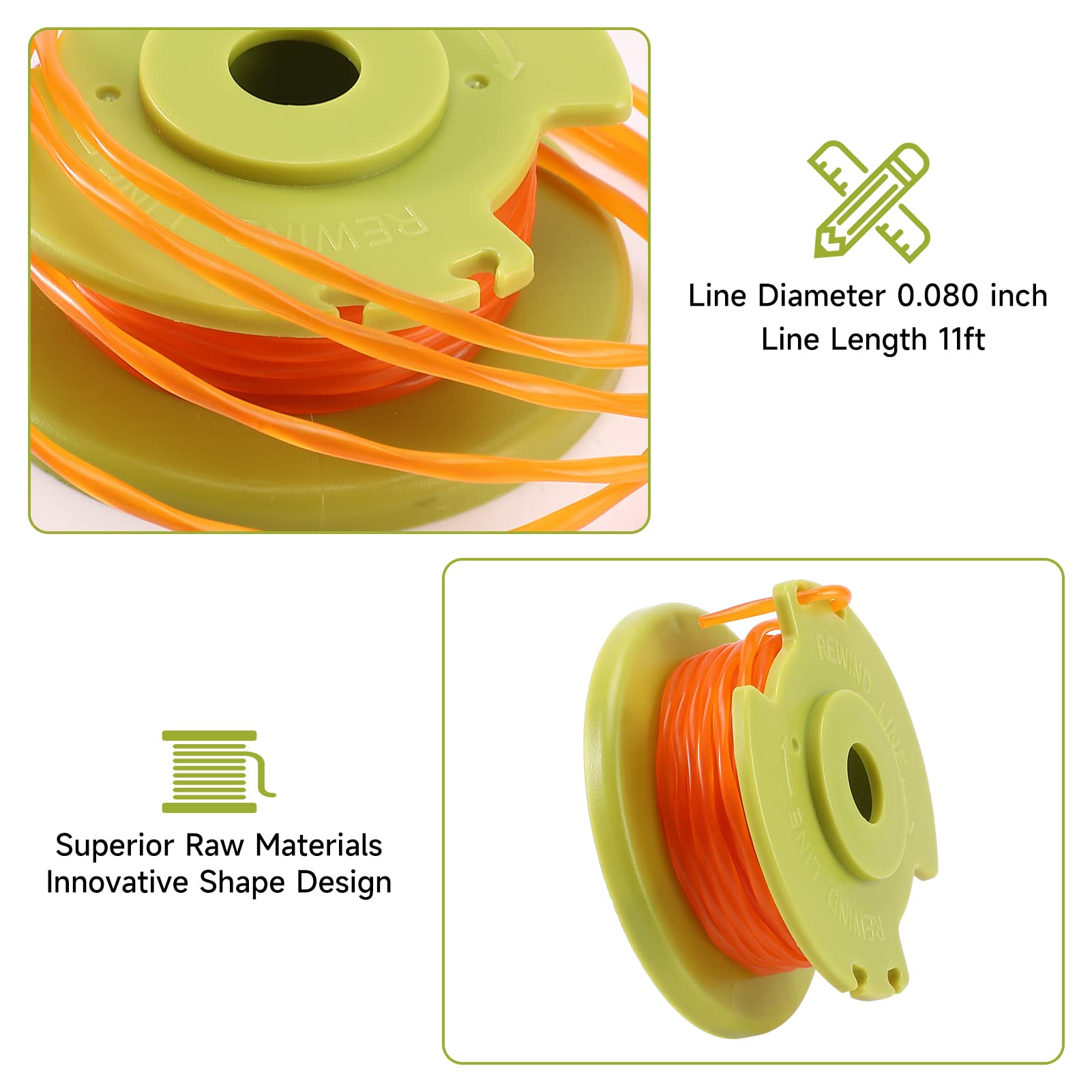 12 Spulen + 2 Kappen Für Ryobi Rasentrimmer – Gedrehte Schnur 0,080 Zoll, 3,4 M