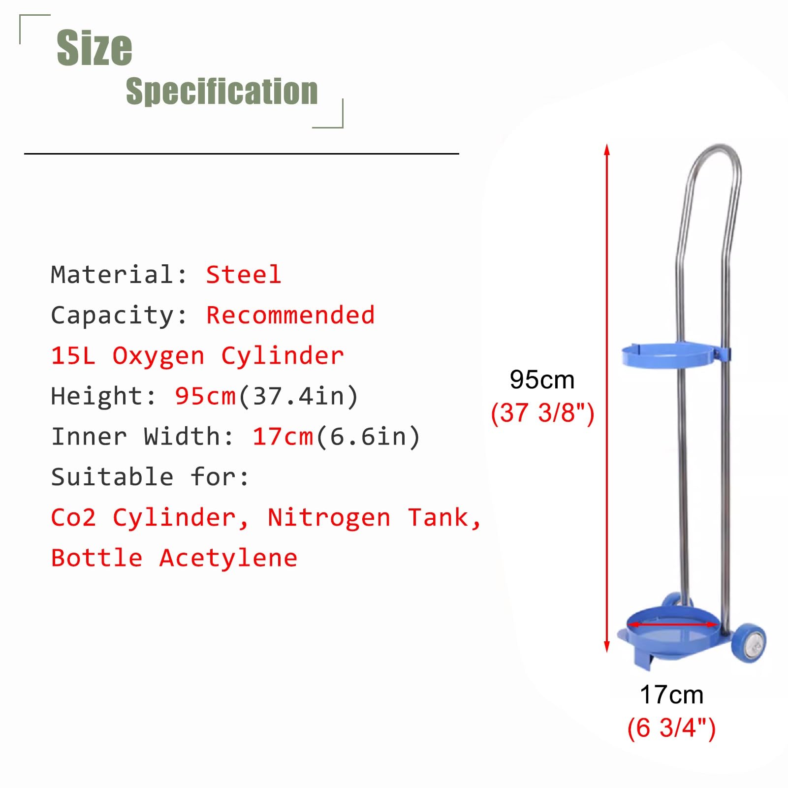 Wytrzymały uchwyt na zbiornik z tlenem i wózek na wózek - lekki stalowy organizer na cylindry do zbiorników 80/95/110 cm, wytrzymały wózek do użytku fabrycznego (95 cm)