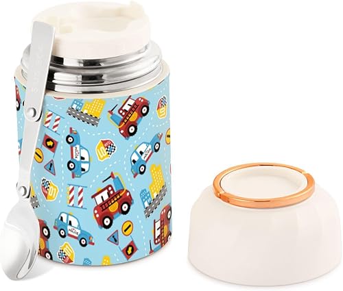 Firefighter Police Car Food Jar with Spoon Stainless Steel Vacuum Insulated Food Container 17 oz Soup Thermos for Adults