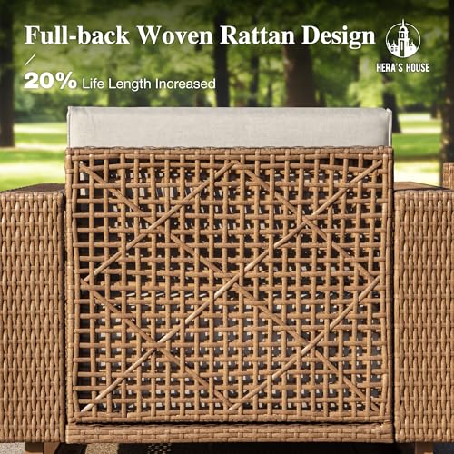 Image of HERA'S HOUSE Patio Wicker Chairs with 10 inch Thick Cushions, Outdoor Patio Furniture Set of 2, 2-Piece Yellow Rattan Conversation Set with 5.3 inch Widened Armrest, Low Profile Lawn Garden Deck Furniture