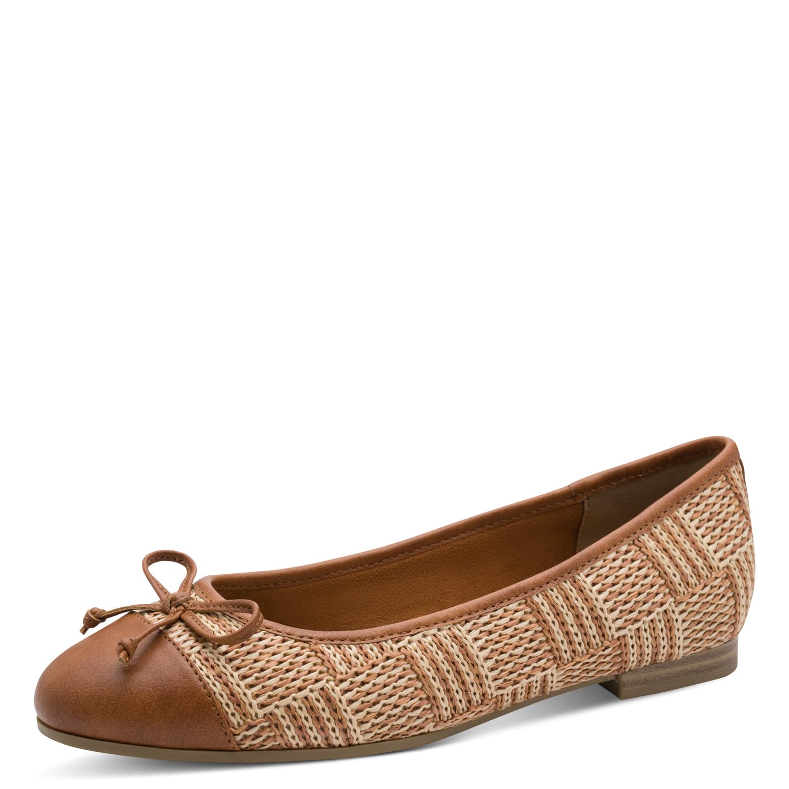 MARCO TOZZI Women Ballerinas Soft Feel Me Footbed Soft Lining Vegan Fashionable, Brown (Cognac Comb), 4.5 UK