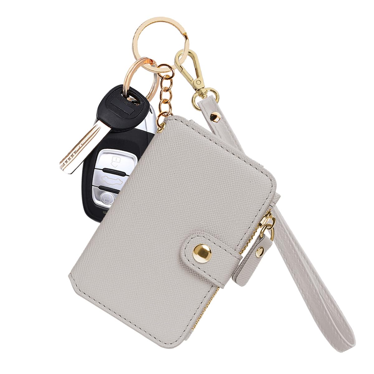 M-Plateau Wallet Womens card Holder Leather Keychain Wallet With Zipper Coin Pocket ID Window Wrist Strap Gift Box