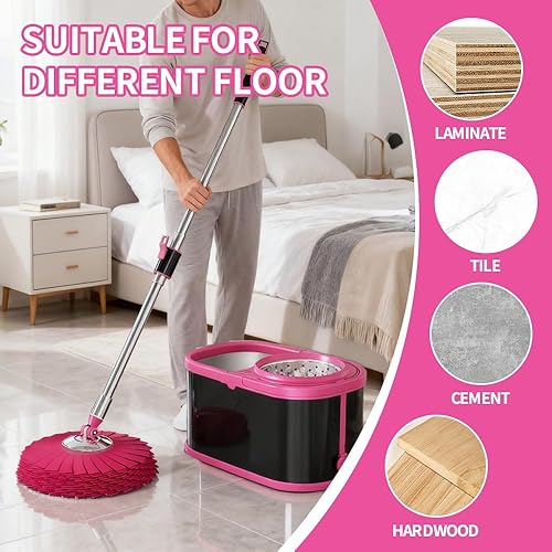 Miniatura 6 de Juego de trapeador y cubo para limpieza de pisos, trapeadores giratorios de microfibra Easywring, Trapeadores con Cubeta Giratoria 360, Trapeador