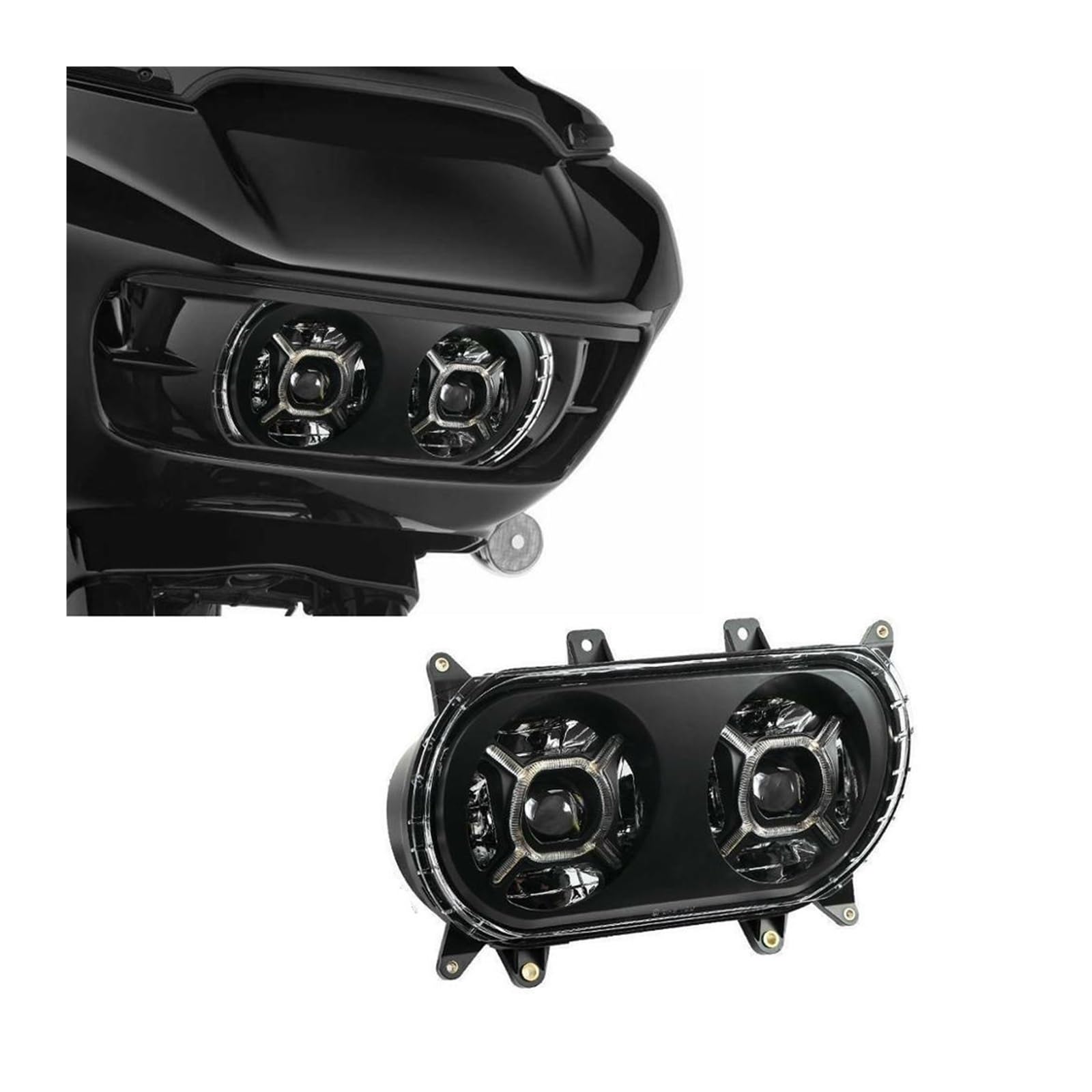 Motorcycle Dual LED Headlight Lamp Projector Compatible With Harley Road Glide 2015-2020 2019 2018(Black)