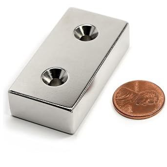 CMS MAGNETICS - (1-Piece) Neodymium Bar Magnet 2 Inches x 1 Inch x 1/2 Inch with Dual #8 Countersunk Holes Rare Earth NdFeB