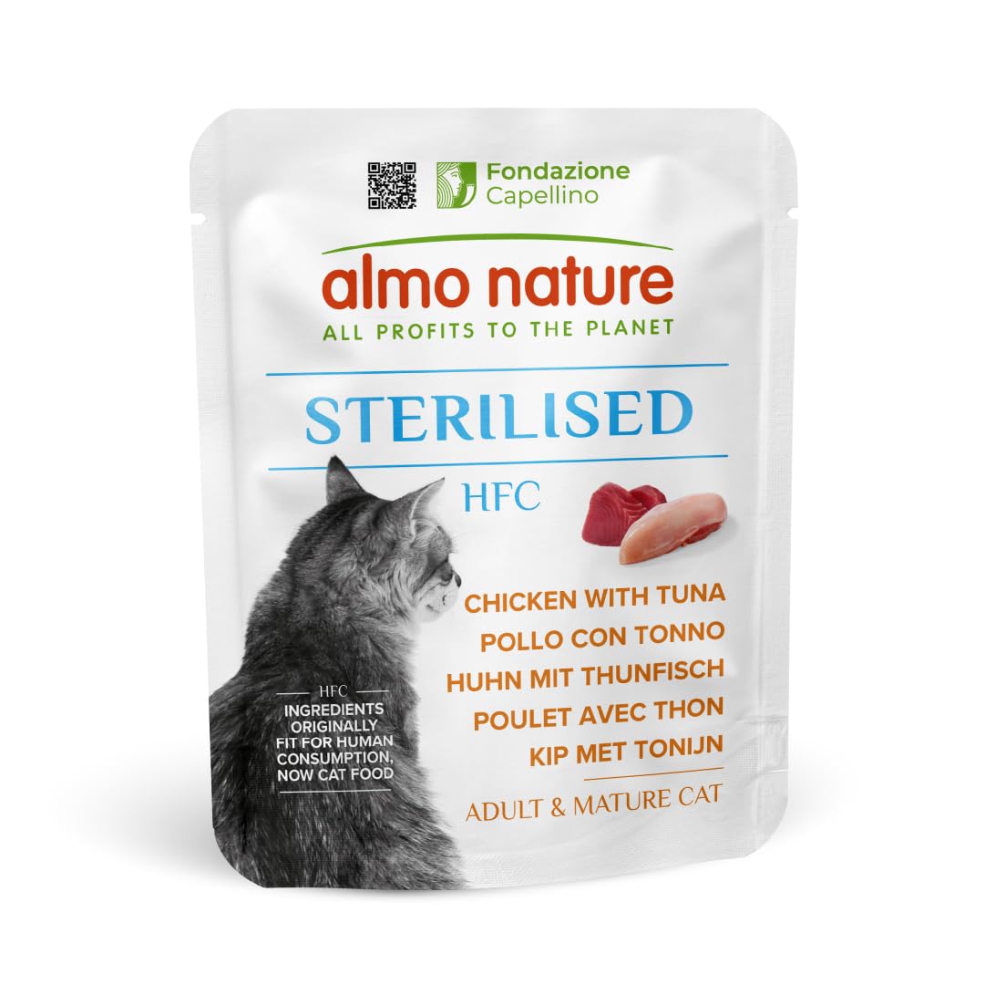Almo Nature HFC Functional - Sterilised - Wet Food For Adult & Mature Cats - Chicken with Tuna - Human-Grade, Gluten-Free - 50g (Pack of 24)
