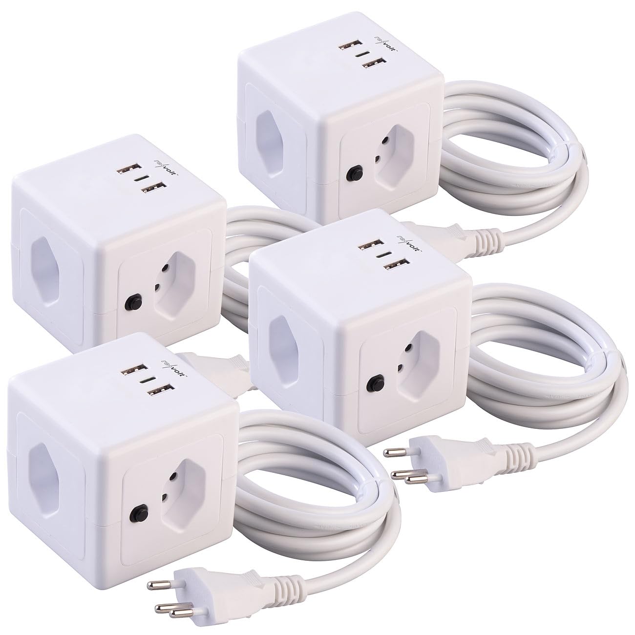 revolt Schweiz Steckdosenwürfel: CH: 4er-Set 4-Fach-Steckdosen-Würfel mit USB-C PD 20 W & 2X USB-A, QC (Steckdosenleiste mit Halterung, Steckdosenwürfel mit Anschluss, PC)