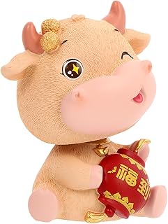 Abaodam 2 Pçs Bezerro Bobble Cabeça Boneca Amarelo Presentes Mini Brinquedo Mini Traço Estatuetas Do Zodíaco Chinês Estatueta De Vaca Figura 2021 Novo Carro De Brinquedo Cabeça Balançando