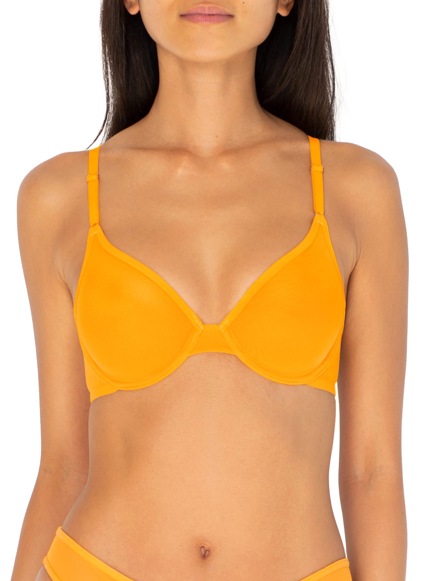 Smart & Sexy Women's Sheer Mesh Demi Underwire Bra, Available in Single and 2 Packs!, Saffron, 34B