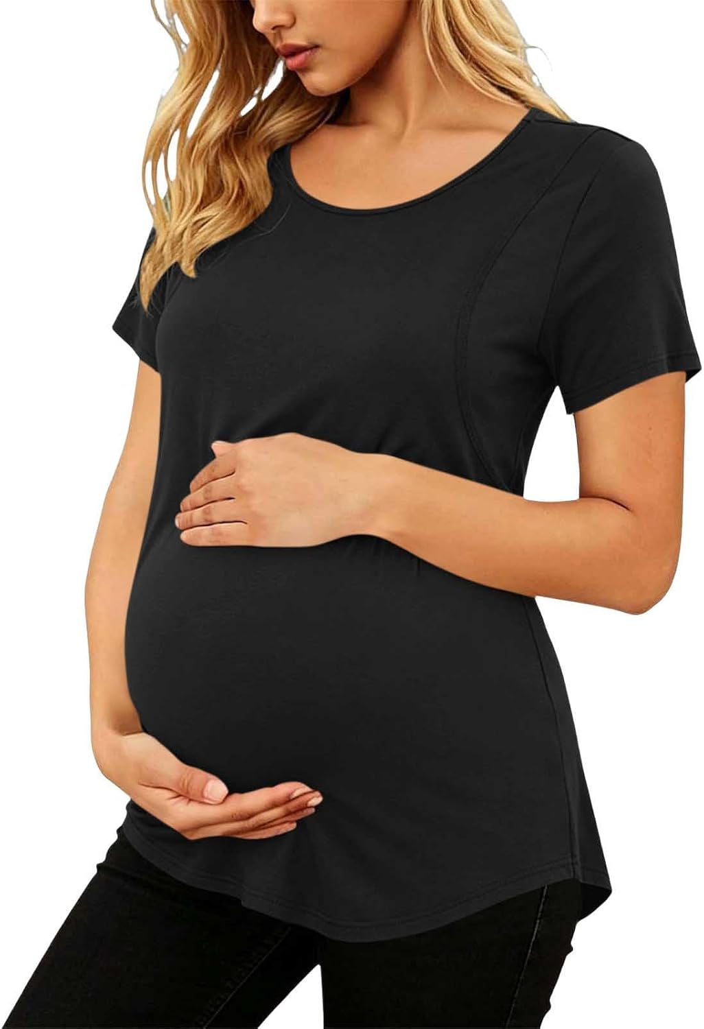 Maternity T Shirt for Women Casual Short Sleeve Basic Tee Soft Stretch Breathable Top Summer Lounge Blouse 2026
