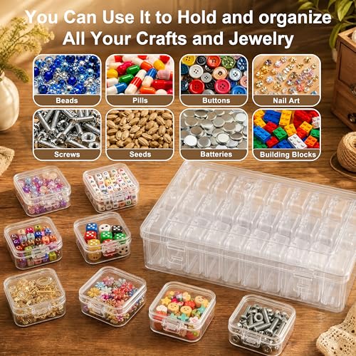 Image of Exptolii Small Bead Organizer Box, 45Pcs Clear Plastic Case Mini Dimond Bead Storage Containers with Hinged Lids and Rectangle for Bracelet Making DIY Jewelry Craft Nail Small Parts
