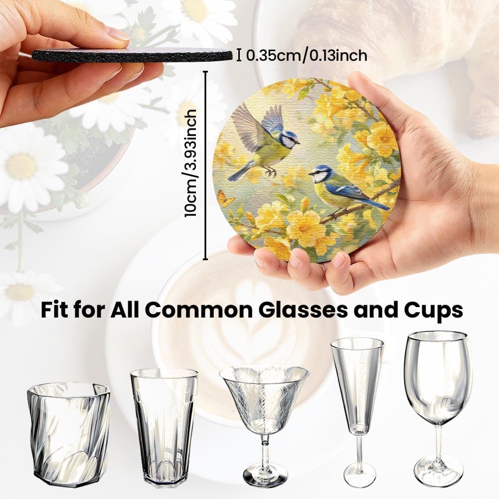 ANATTASOUL Birds Flower Branches Rubber Coasters Set of 6 for Drinks(3.93") image 2