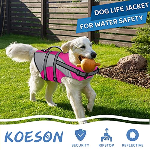 Koeson Ripstop Dog Life Jacket, Dog Life Vest With Superior Buoyancy Pet Swimming Safety Vest With Rescue Handle, Dog Float Coat Dog Life Preserver Lifesaver For Small Medium Large Dogs Pink L #TOP1