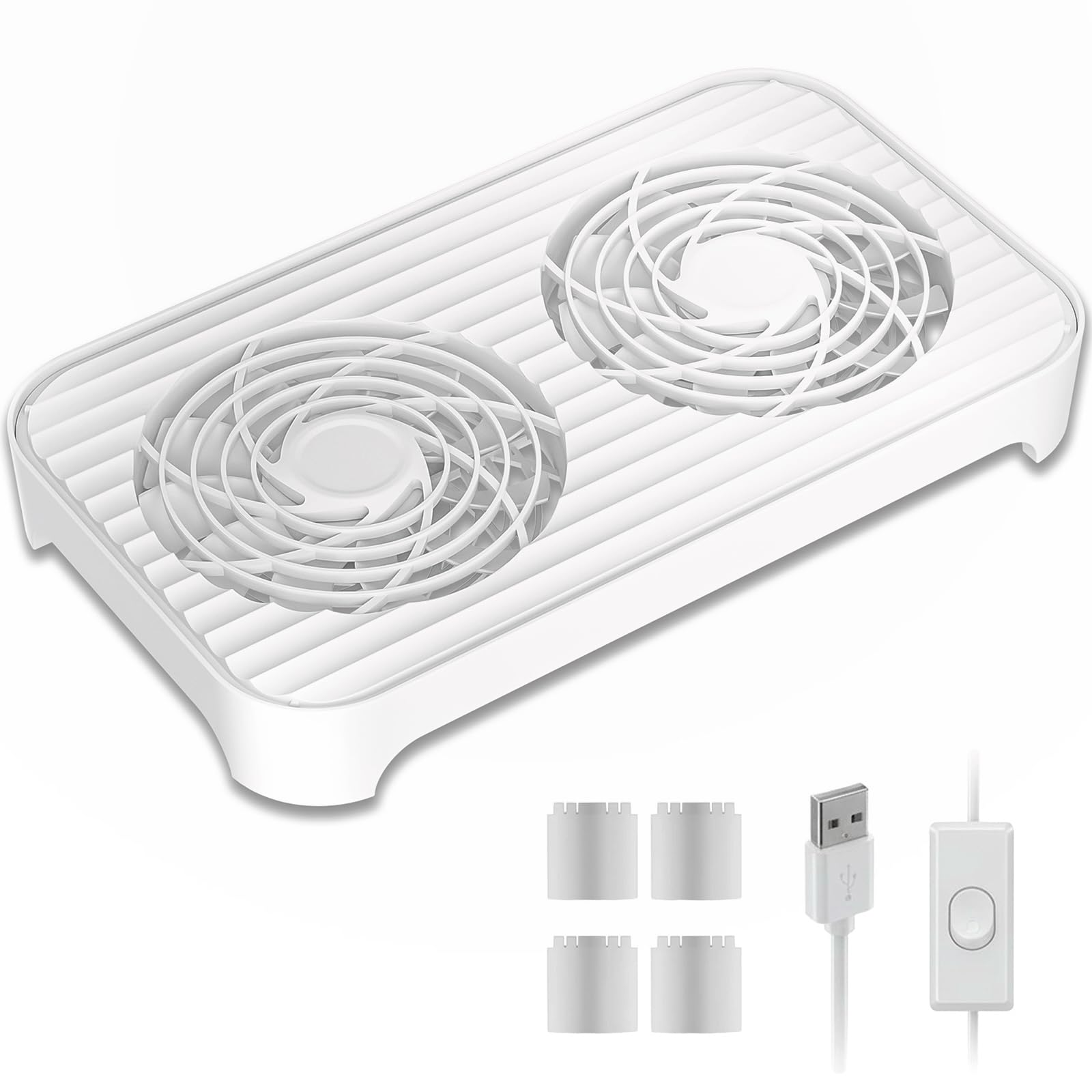X4 Quiet USB Cooling Fan, High Speed Dual 140mm USB PC Fan, 1-Touch Switch &amp; 2 USB Ports, Stackable Design for Router, Receiver Amplifier, DVR, PlayStation, Xbox, Computer Cabinet Cooling