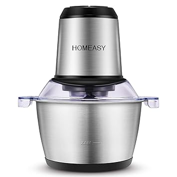 Meat Grinder, Food Chopper 2L Stainless Steel Food Processor for Meat, Vegetables, Fruits and Nuts, Stainless Steel Bowl and 4 Sharp Blades, 350W
