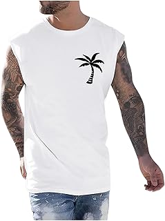 Camiseta de tirantes para hombre, color blanco, sin mangas, chaleco sin mangas, camiseta muscular, con impresión, correr, correr, gimnasio, camiseta interior ligera, cuello redondo, camiseta