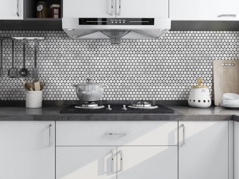 MOS10-1102GR_f - Mosaico in ceramica, colore: bianco opaco, effetto pietra, mosaico da cucina