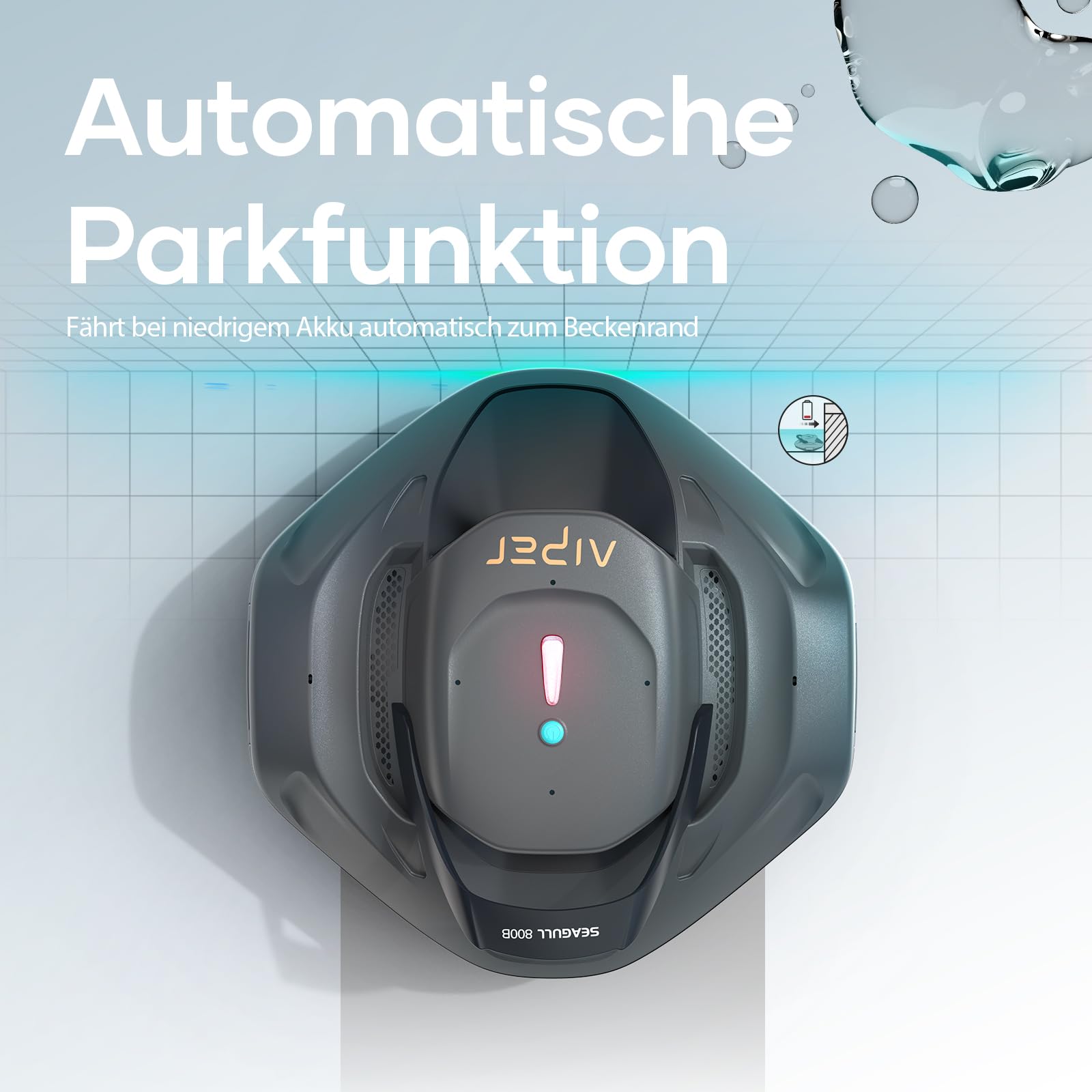 AIPER Poolroboter, Kabelloser Poolsauger mit Akku, Doppelantrieb, Selbstparken, Für Flache Pools bis 80 m², Laufzeit bis 90 Min (Generalüberholt)