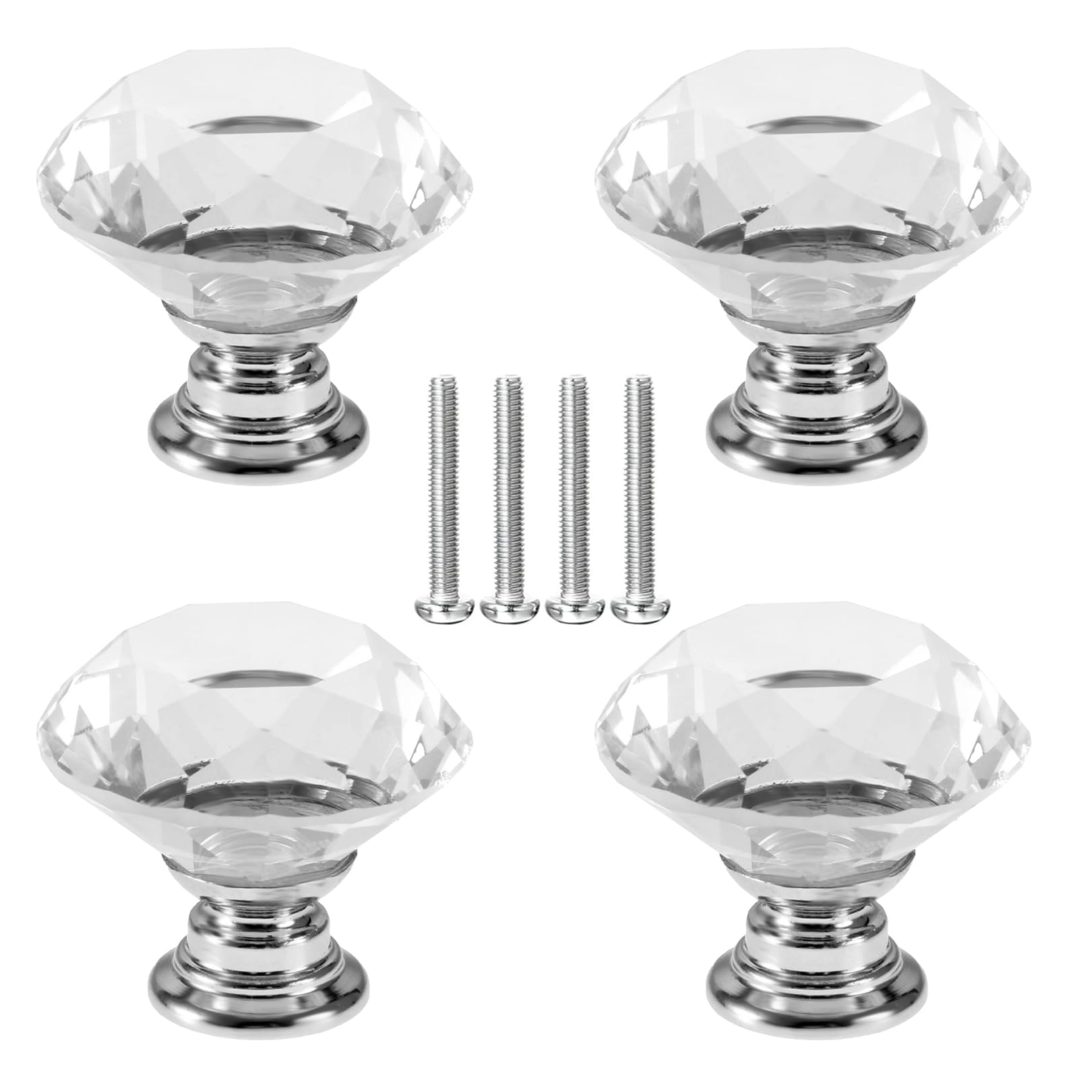 4 PCS Mini Crystal Coor Knobs Acrylic,Diamond Shape Drawer Cabinet Door Pull with Screw,Wardrobe Door Handles with Base,20 * 20mm Diamond Shaped Crystal Drawer Knobs for Dresser Drawers