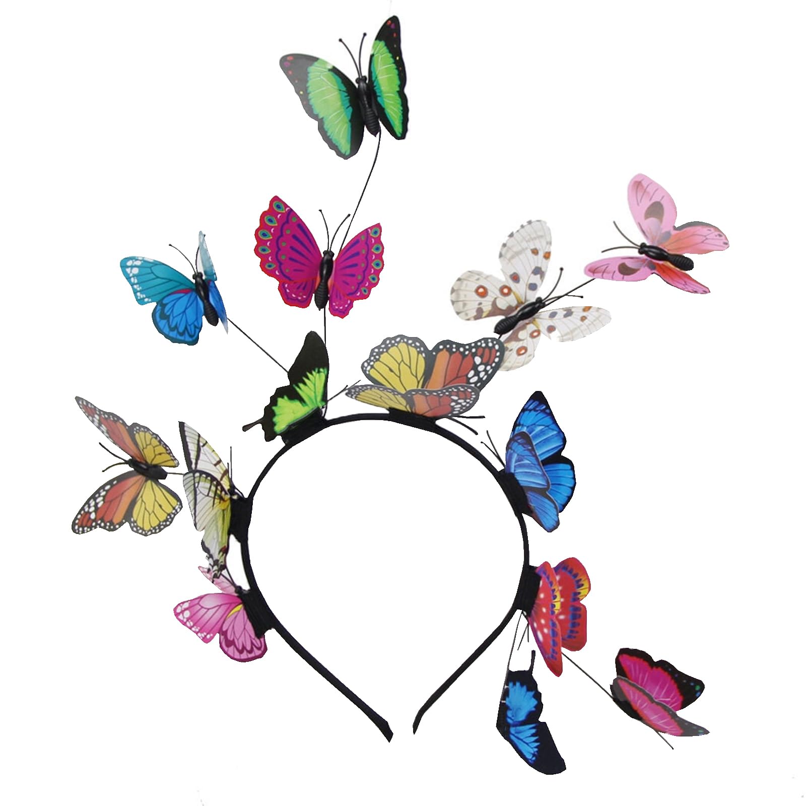 NiceYnn Fascinators Butterfly Headband, Simulation 3D Butterfly Hairband Bride Fairy Elf Crown Headpiece Party Festival Colorful Hair Accessories for Women Girls Kids Wedding Party Props